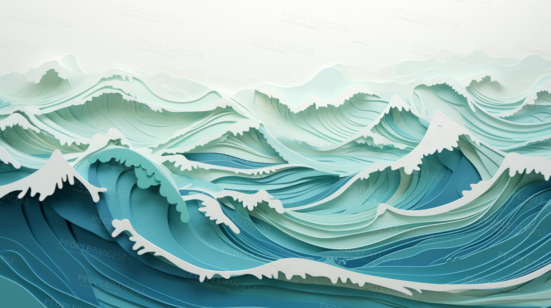 Buy stock photo Abstract topographic style waves. Paper cutout art style of of rough sea or ocean waves