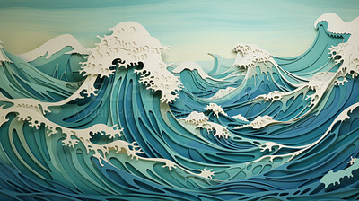 Abstract topographic style waves. Paper cutout art style of of rough sea or ocean waves