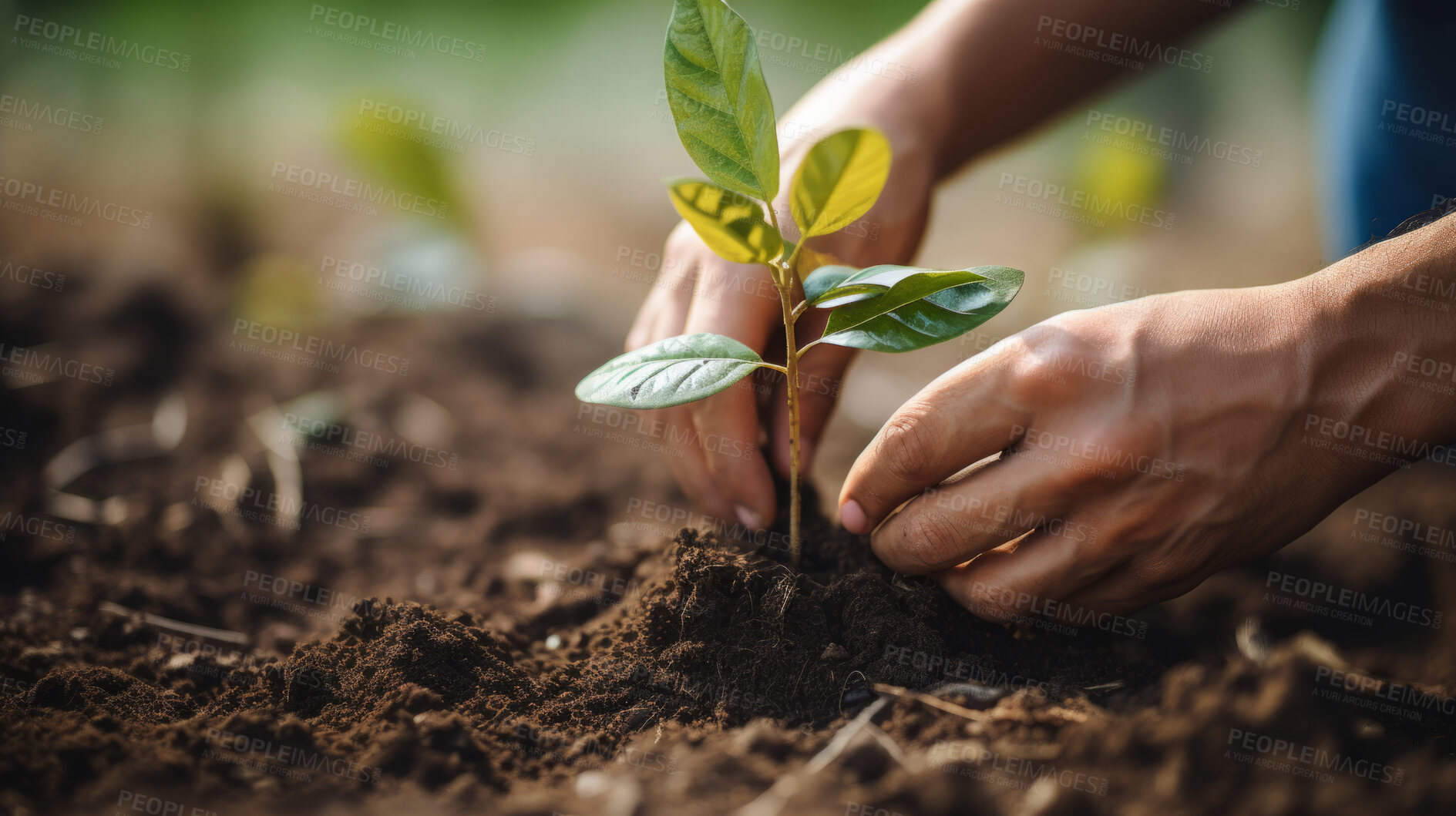 Buy stock photo Close-up of hand planting a tree. Environment concept for world earth day