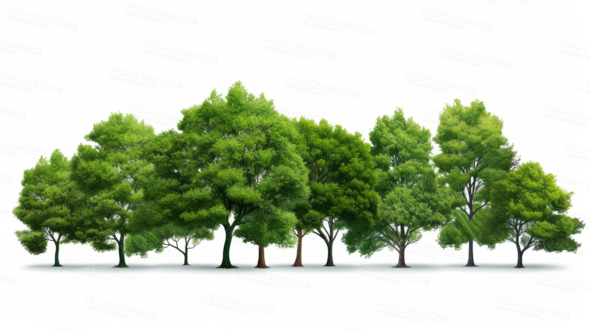 Buy stock photo Trees isolated on a white background. Eco-friendly and world earth day concept