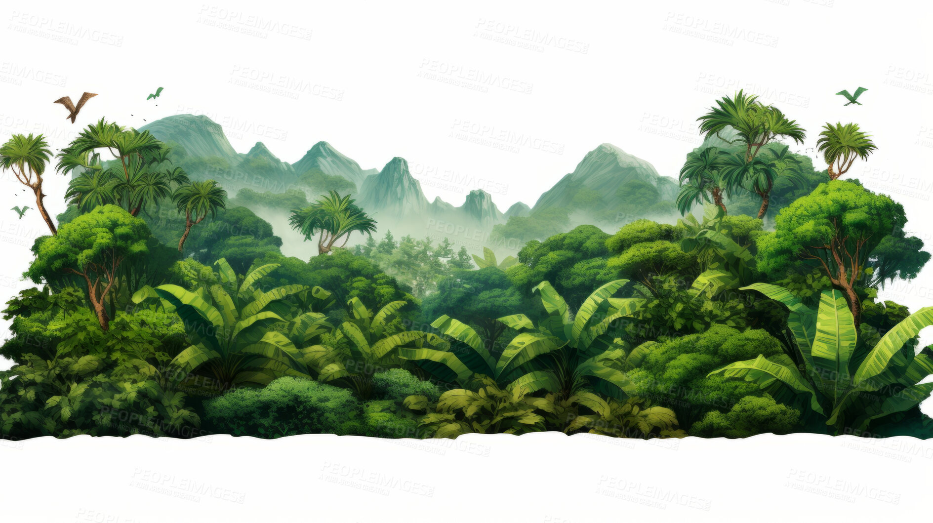 Buy stock photo Illustration or rainforest or jungle on a white background. Design element or background