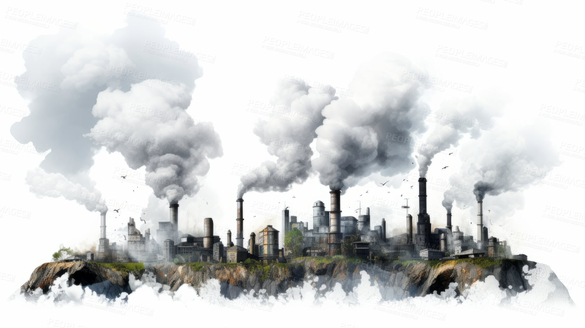 Buy stock photo Environmental pollution, factory or fuel power plant smoke emission. Environmental crisis