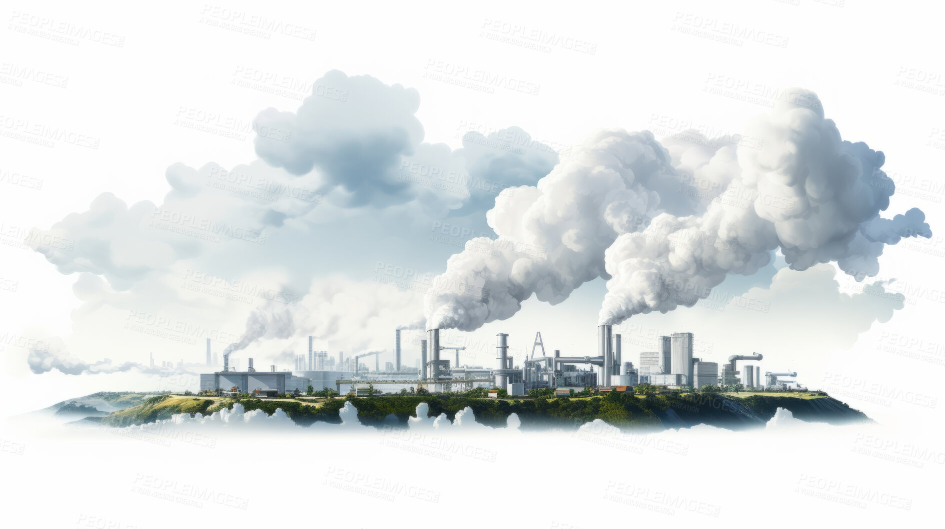 Buy stock photo Environmental pollution, factory or fuel power plant smoke emission. Environmental crisis