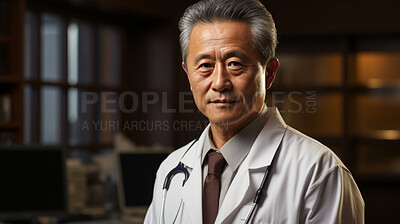 Doctor posing in dark hospital office. Medical concept.