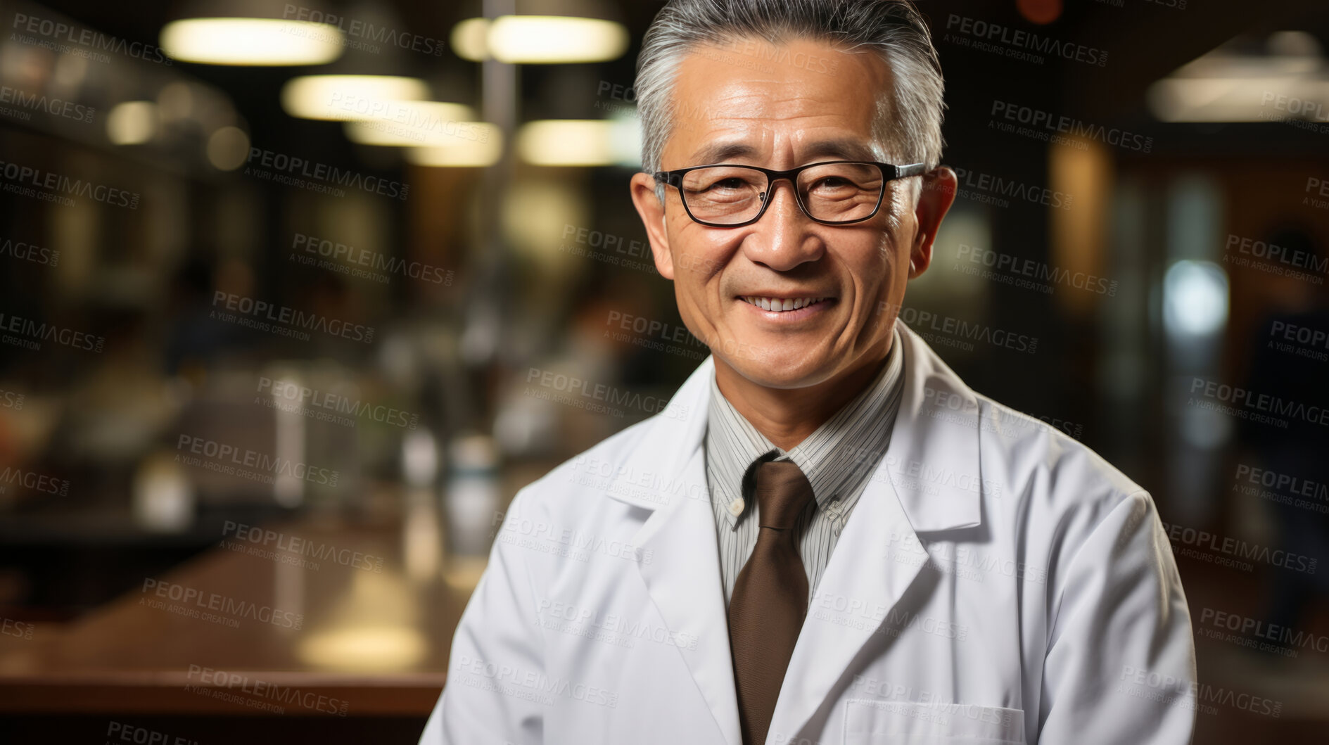 Buy stock photo Doctor posing, arms folded in hospital cafeteria. Medical concept.