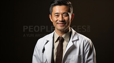 Buy stock photo Studio shot of smiling , happy asian doctor. Medical concept.