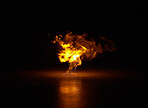 Flame, heat and fire explosion with black background with sparks, gas and light from burning in studio. Fuel, flare and glow from thermal power n dark with creativity and inferno with danger