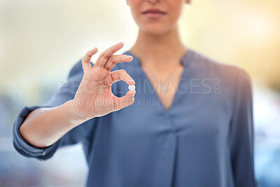 Buy stock photo Hand, medication and business woman with pill, tablet or medicine for healthcare trial or treatment. Pharmaceutical, medical and closeup of professional female person with drug, vitamin or supplement