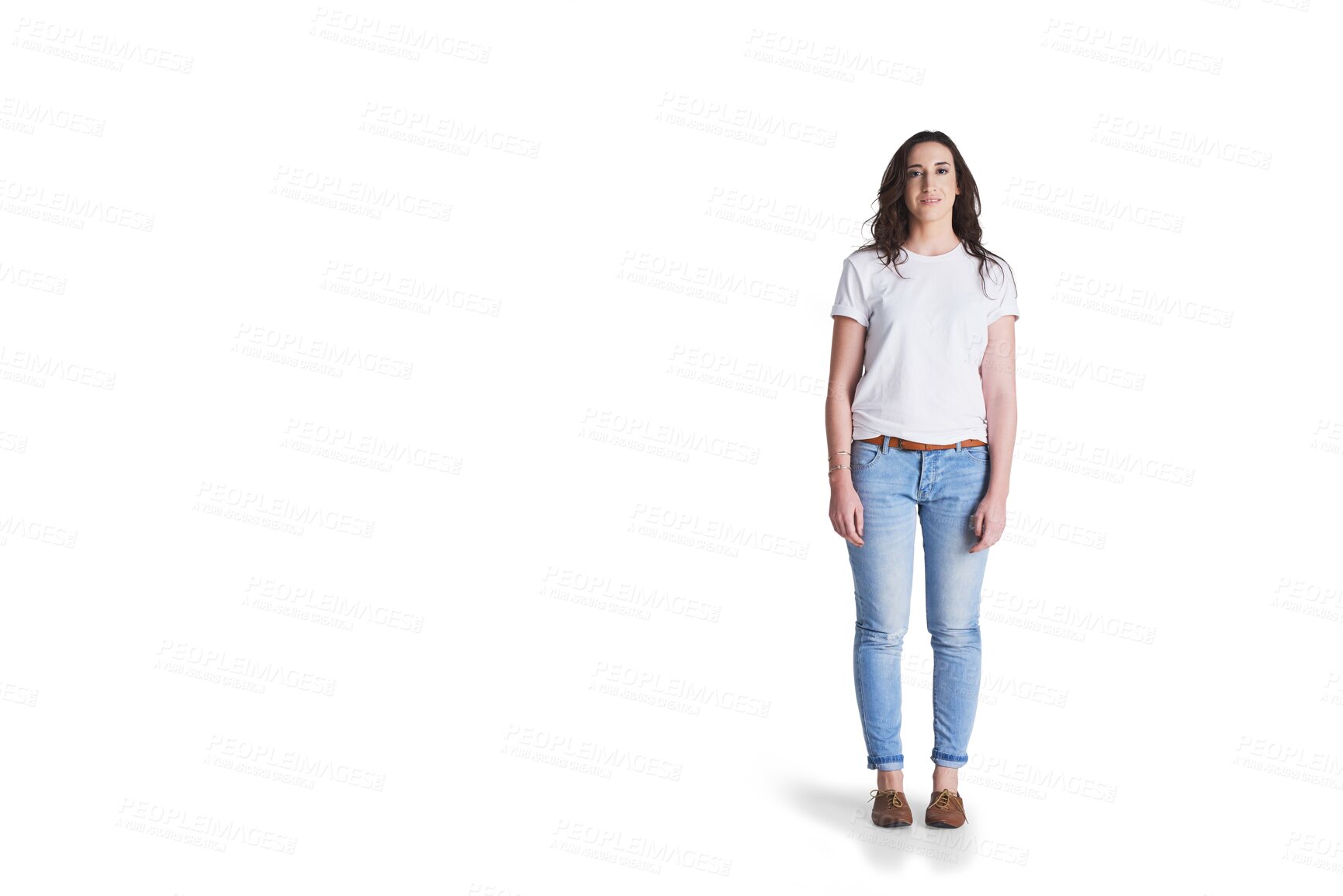 Buy stock photo Woman, fashion and confident portrait in trendy clothes, gen z aesthetic and positive attitude in relax jeans. Egyptian person, calm face or college student for isolated on transparent png background