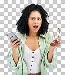 Phone, wow or portrait of shocked woman with surprise gossip or