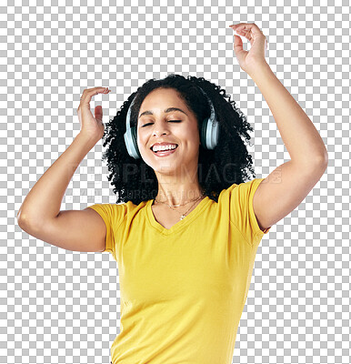 Music, dancing and a woman with headphones in studio streaming a