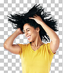 Hair, dancing and crazy woman with afro hairstyle, smile and fas