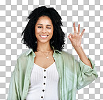 Studio, wink and woman portrait with perfect hand sign for suppo