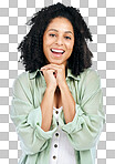 Face, confident and portrait of happy woman with smile isolated