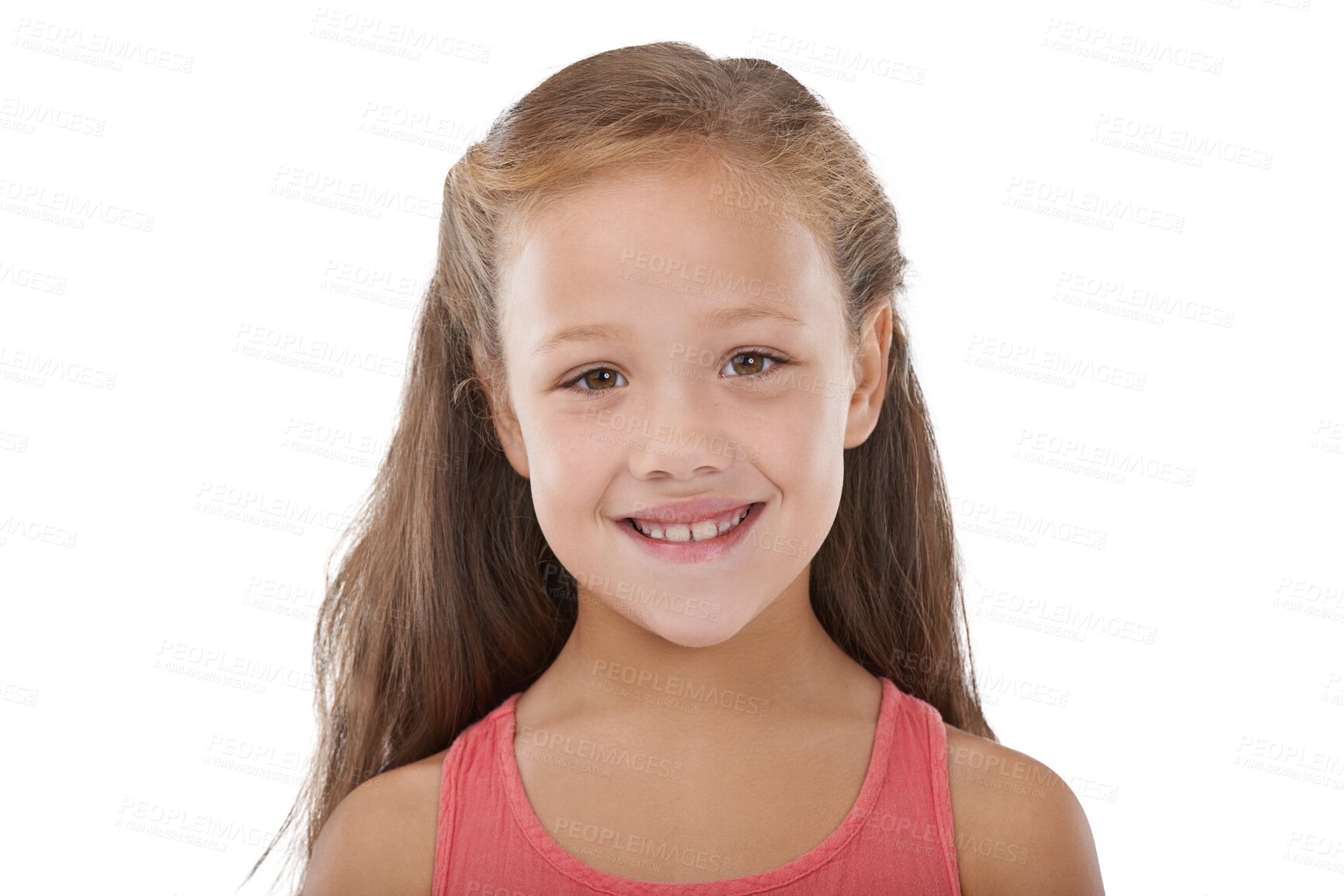 Buy stock photo Portrait, kids and smile with an adorable girl isolated on a transparent background for growth or child development. Face, children and happy with a cute young youth on PNG looking natural or casual