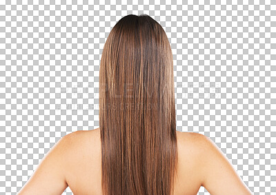 Buy stock photo Back of woman, beauty and straight hair, health and care isolated on a transparent png background. Natural hairstyle, rear view and cosmetics in salon treatment, hairdresser or keratin for wellness