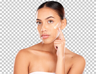Woman portrait, sunscreen and face in studio, skincare cream pro