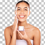 Beauty, cream and face of woman with product for natural cosmeti