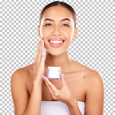 Beauty, cream and face of woman with product for natural cosmeti