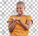 Black woman, play with bubbles and happiness, fun and vibrant with entertainment on blue background. Liquid soap, freedom and African female person, playful with activity and enjoy in a studio