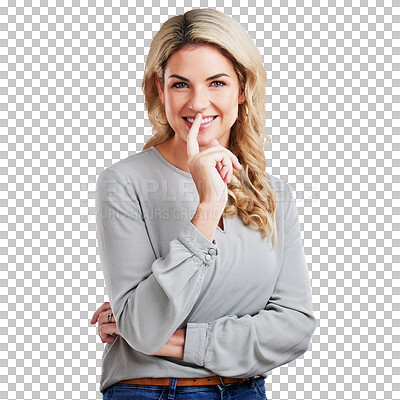 Buy stock photo Thinking, woman or portrait with smile or ideas for problem solving on a png transparent background with contemplation. Face, person or happy with choice, decision or thoughtful with wonder or beauty