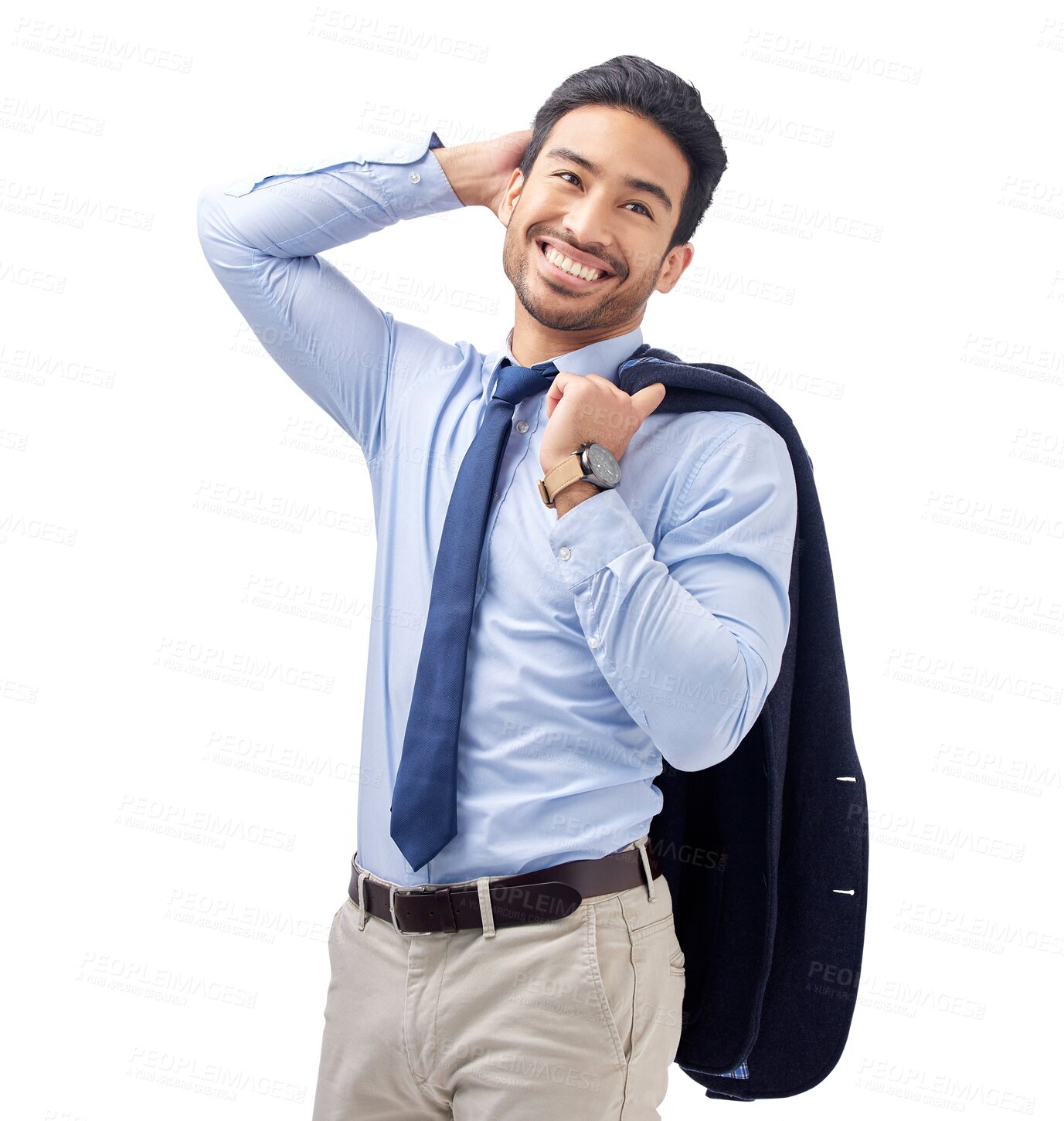 Buy stock photo Isolated business man, thinking and confidence with smile for suit by transparent png background. Entrepreneur, happy and ideas with corporate fashion, clothes or vision for choice, future or career