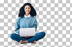 Laptop, happy and smile with black woman on floor with mockup for social media, news or designer. Website, online shopping and technology with girl customer for communication, internet or advertising
