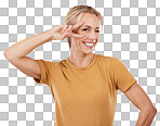 Woman, peace and portrait on pink background, smile and studio pose. Happy female face, v sign and hands emoji of cool lady model for victory, winking and fun mood with happiness, review and success