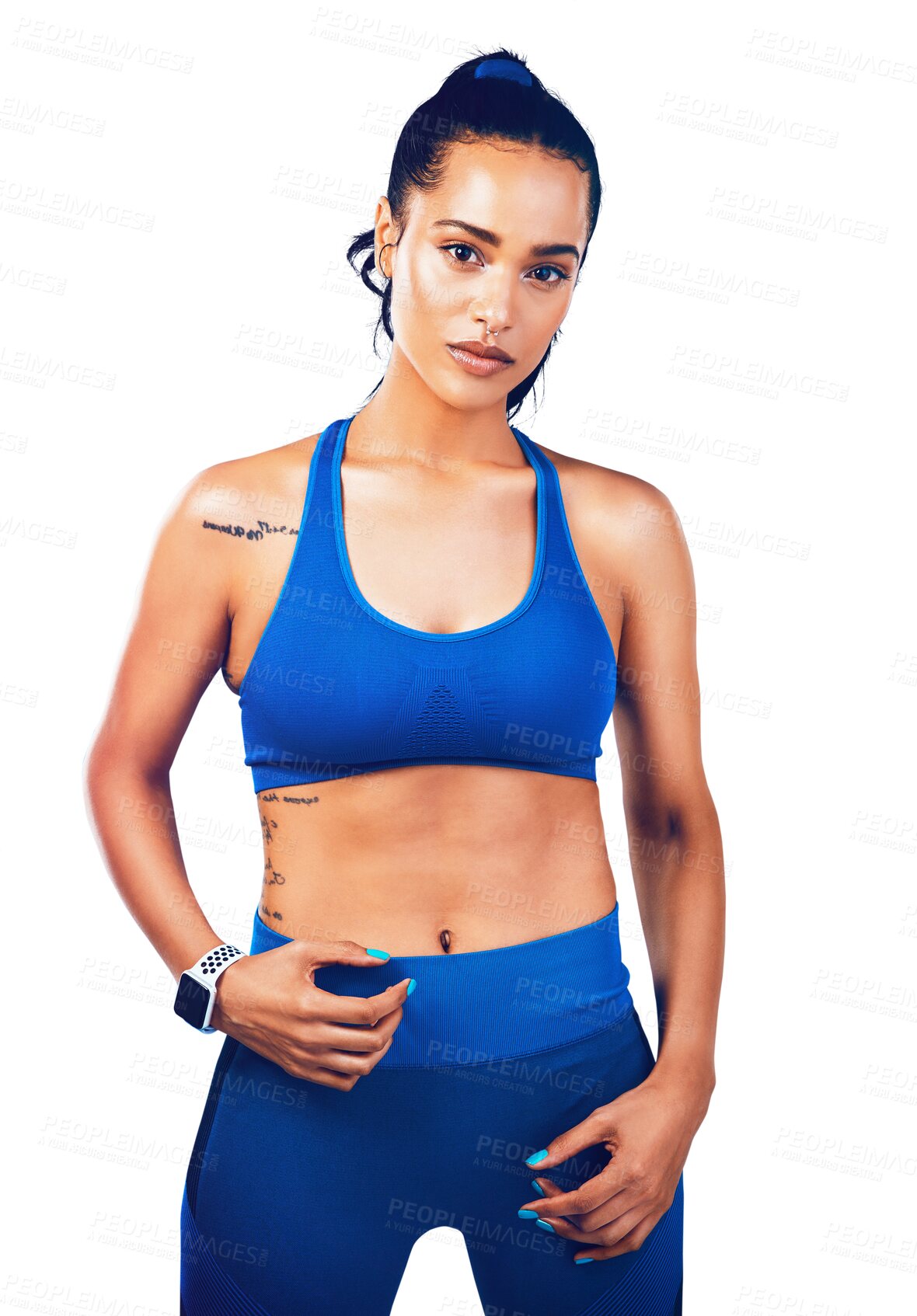 Buy stock photo Exercise, confidence and portrait of woman isolated on transparent png background with health, pride and fitness. Wellness, workout and healthy girl athlete with gym, commitment and body care.