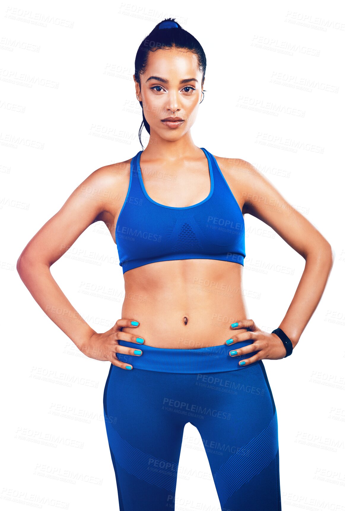 Buy stock photo Fitness, confidence and portrait of woman isolated on transparent png background with health, pride and exercise. Wellness, workout and healthy girl athlete with motivation, commitment and body care.