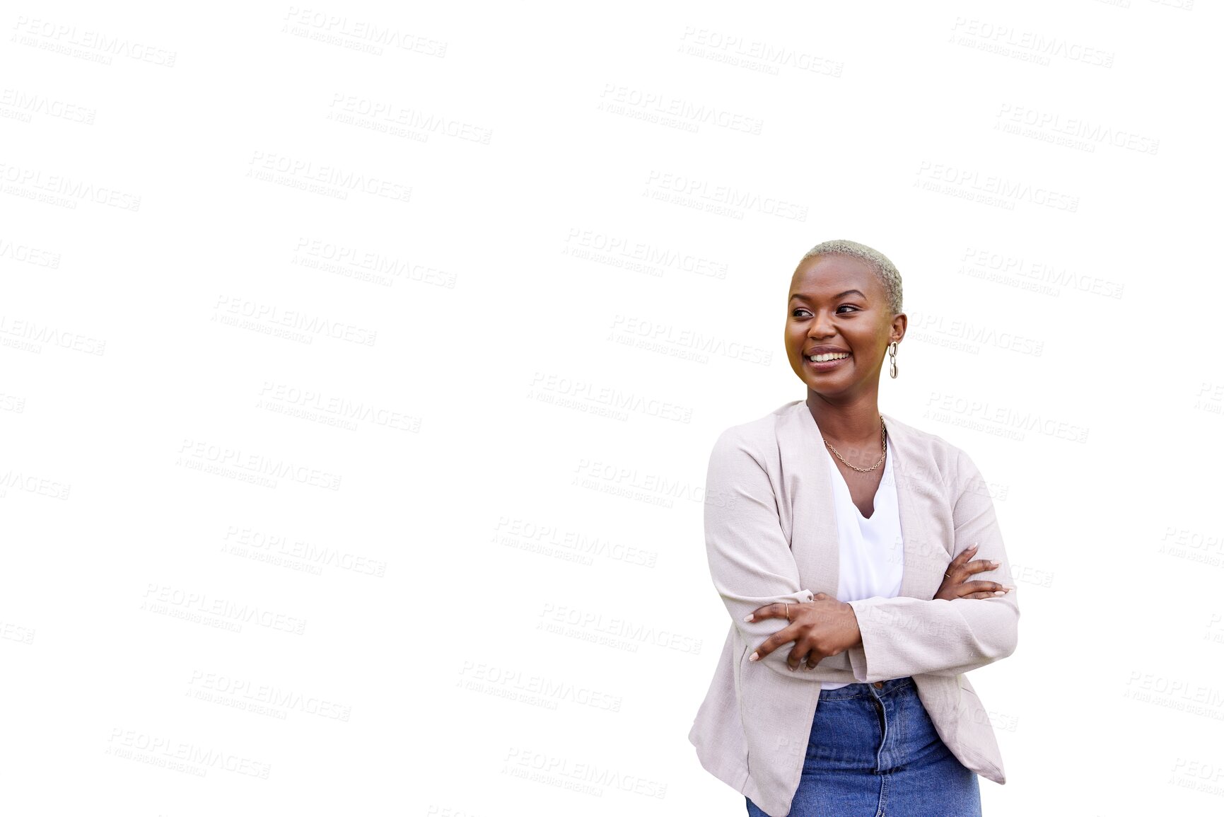 Buy stock photo Woman, smile and speech bubble mockup or social media opinion, advertising or isolated transparent png background. Black person, news and text communication space or announcement, review or feedback