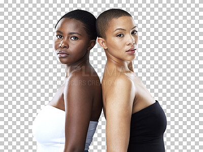 Buy stock photo Care, diversity or portrait of a lesbian couple with love for the queer, lgbtq or gay community with trust. Relax, gen z women or interracial people with pride isolated on transparent png background