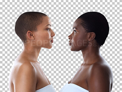 Buy stock photo Profile, friends or people with beauty, skincare or wellness isolated on transparent png background. Dermatology, diversity or natural face of women for inclusion, support or cosmetics together