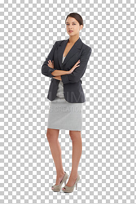 Buy stock photo Portrait, business and woman with arms crossed, worker and confident model isolated on a transparent background. Person, employee and consultant with professional, proud and lawyer with png and agent