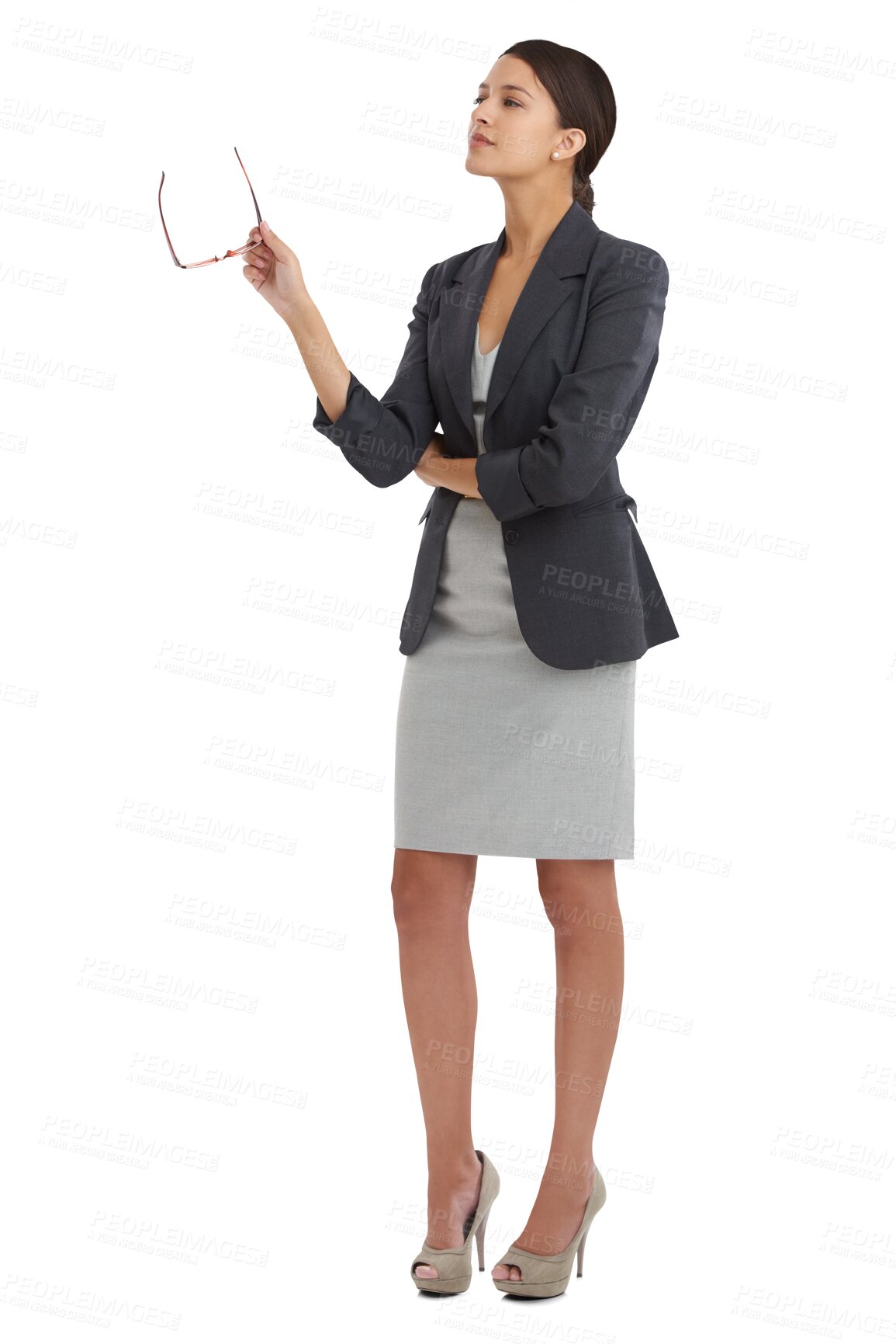 Buy stock photo Business, thinking and woman with glasses, opportunity and employee isolated on transparent background. Person, consultant and worker with eyewear, accountant and problem solving with planning or png