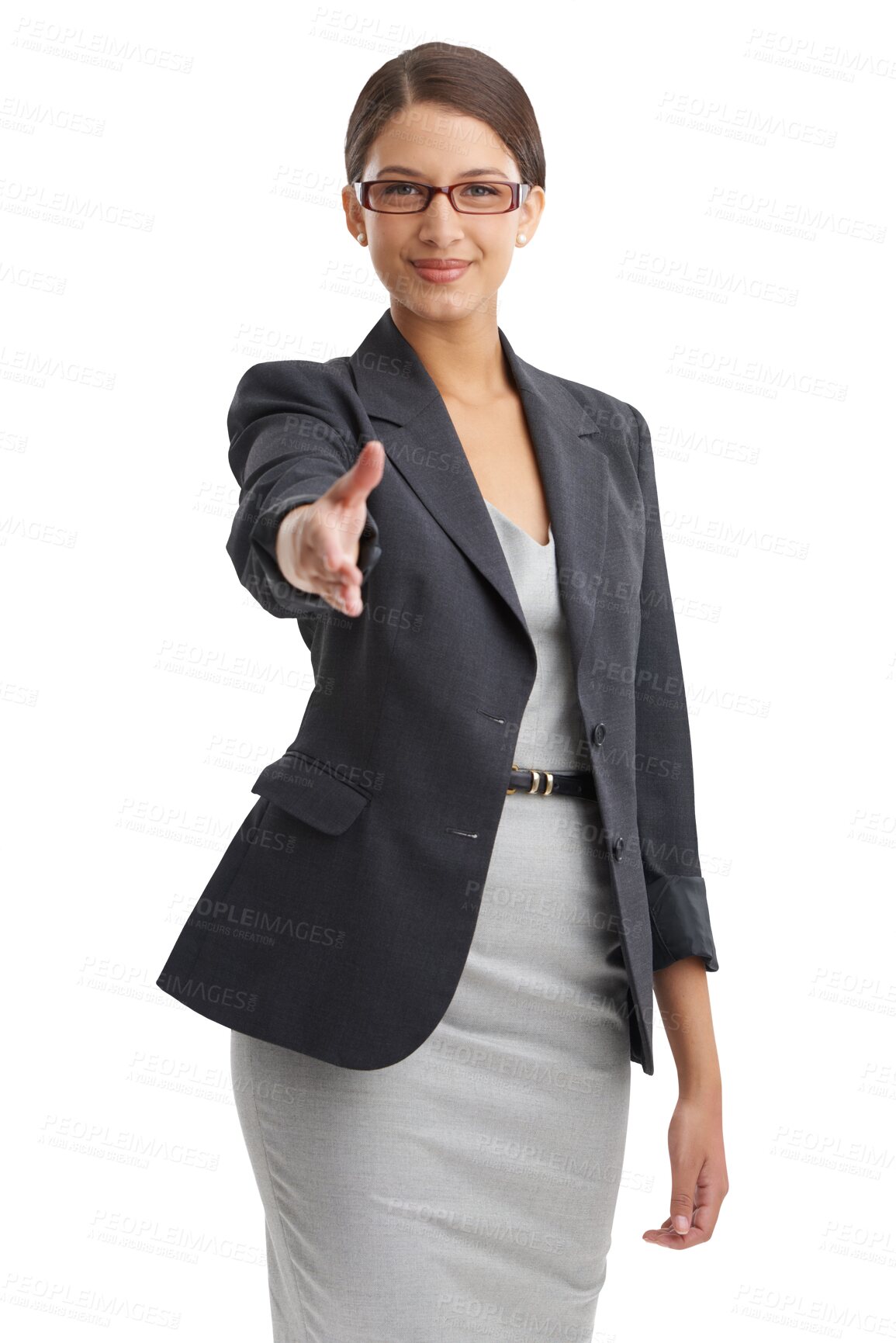 Buy stock photo Hiring, portrait or businesswoman shaking hands in b2b agreement isolated on transparent png. Background, female manager or handshake for job promotion, deal negotiation or partnership opportunity