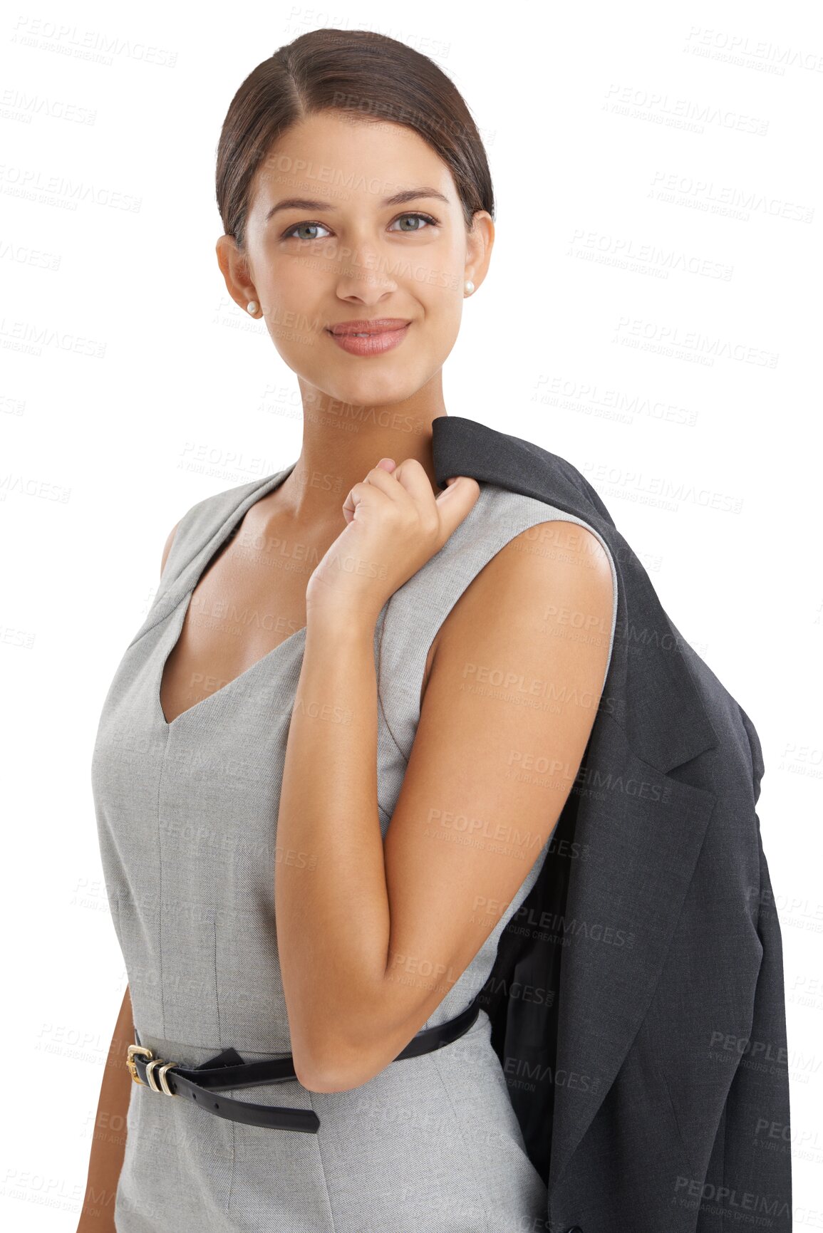 Buy stock photo Portrait, business woman and confidence for corporate career or job isolated on a transparent png background. Happy professional entrepreneur, employee and consultant in jacket or dress in Brazil