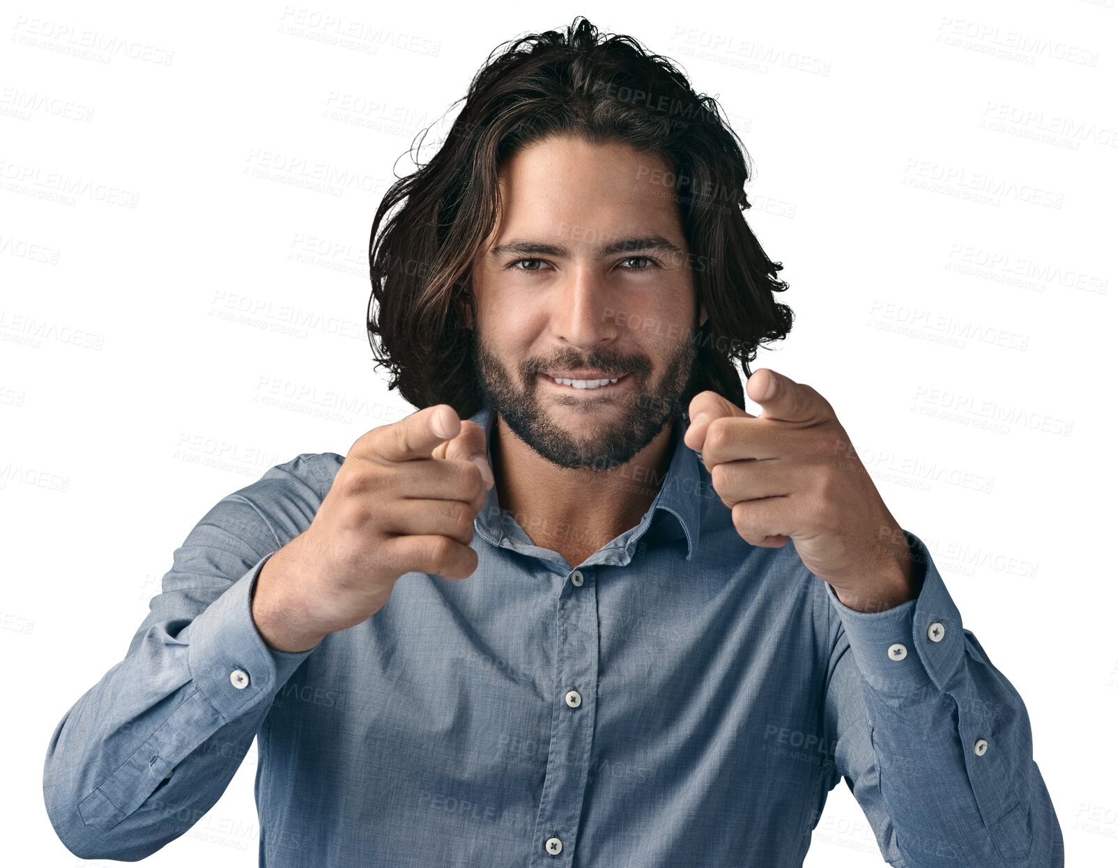 Buy stock photo Business, portrait and man with hand pointing at you for hiring or show on isolated, transparent or png background. Recruitment, face and entrepreneur with finger emoji for join us, offer or choice