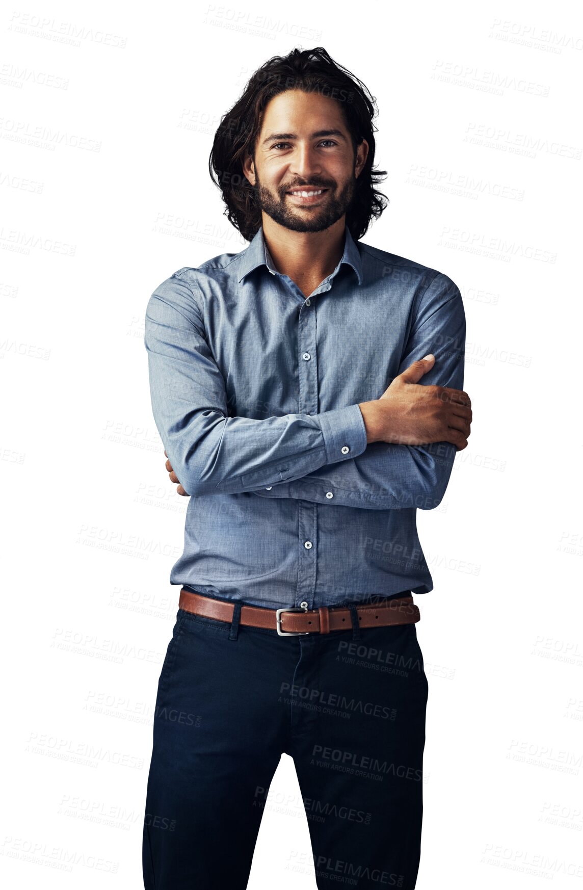 Buy stock photo Portrait, arms crossed and happy business man, confident consultant or real estate agent for property development job. Isolated, realtor or professional businessman on transparent, png background