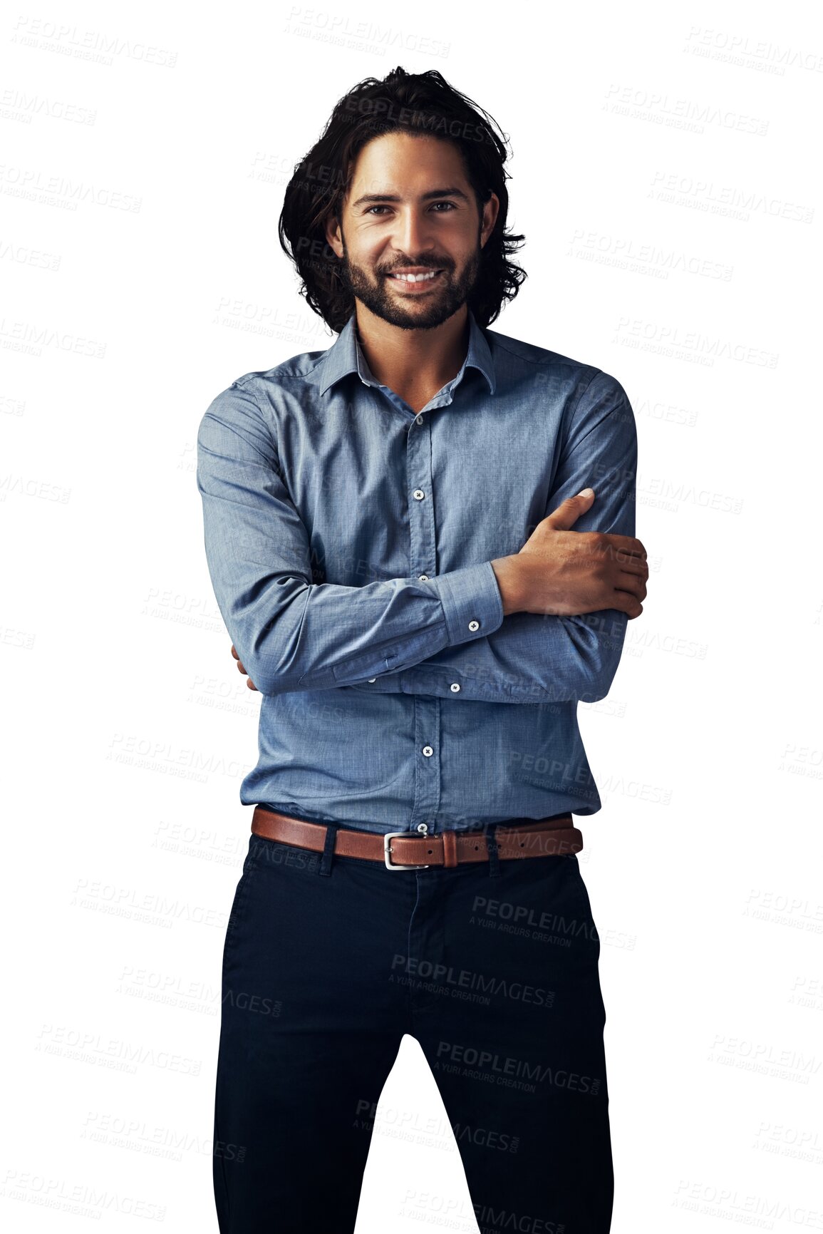 Buy stock photo Portrait, arms crossed and happy professional man, confident developer or worker for real estate property sales. Career vocation, realtor pride or businessman smile on transparent, png background