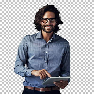 Buy stock photo Fashion, book and portrait of business man with smile on isolated, png and transparent background. Professional style, reading and person with confidence, pride and learning for career, job and work