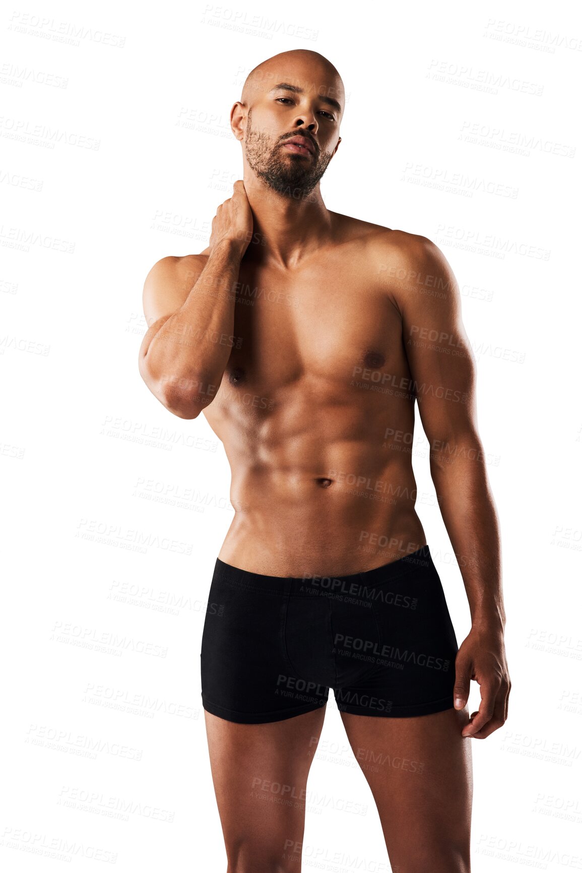 Buy stock photo Underwear portrait, body and man with fitness training, workout performance or exercise results from muscle building. Muscular torso, aesthetic abs and model isolated on a transparent, png background