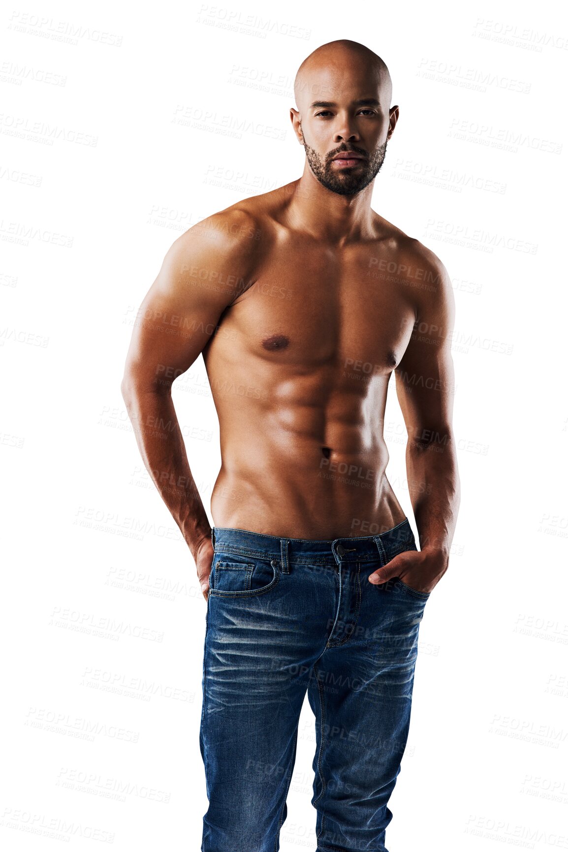 Buy stock photo Shirtless portrait, strong torso and man with fitness, workout performance or exercise results from muscle building. Strength, aesthetic body and male model isolated on a transparent, png background