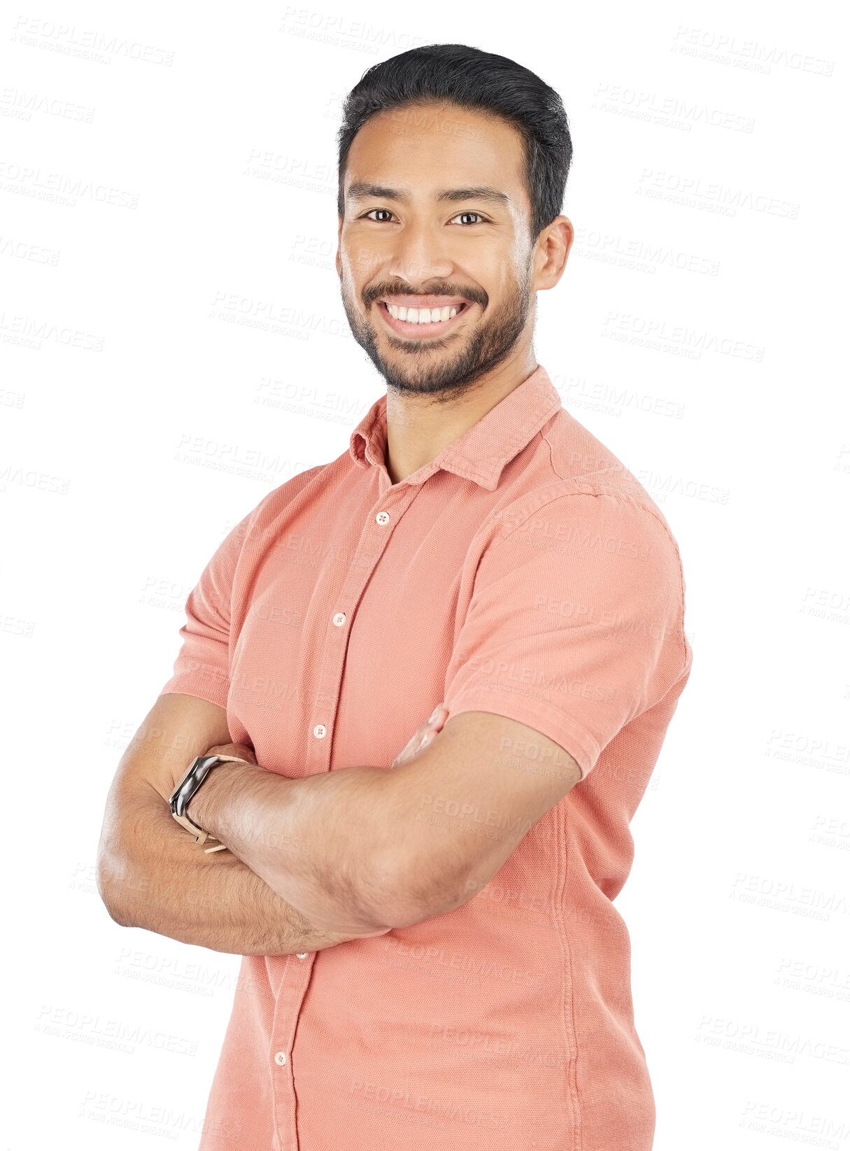 Buy stock photo Asian man, arms crossed and portrait of confidence in business owner on transparent or png background. Isolated, professional and face of person from Singapore with pride, happiness and smile