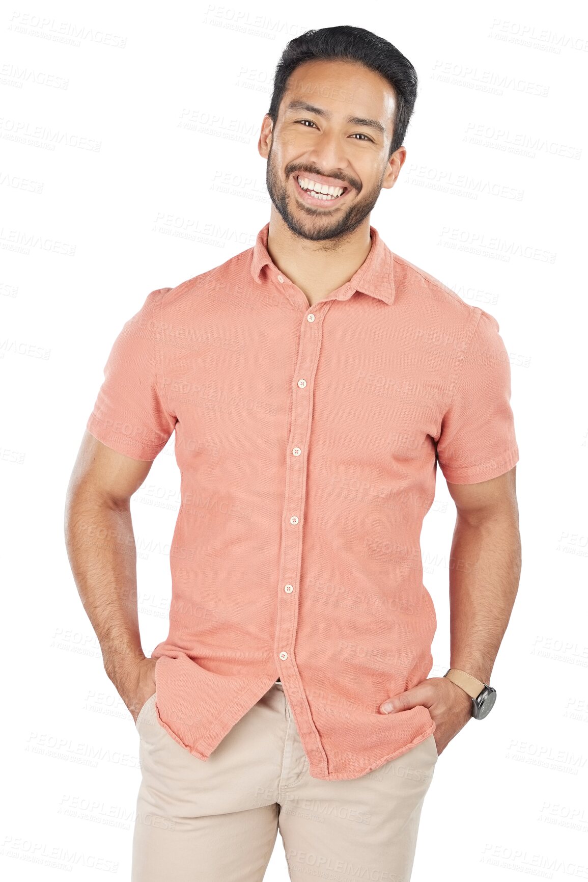 Buy stock photo Fashion, portrait and happy business man with confidence, pride or positive attitude on isolated, transparent or png background. Face, smile or stylish asian entrepreneur in trendy, outfit or clothes