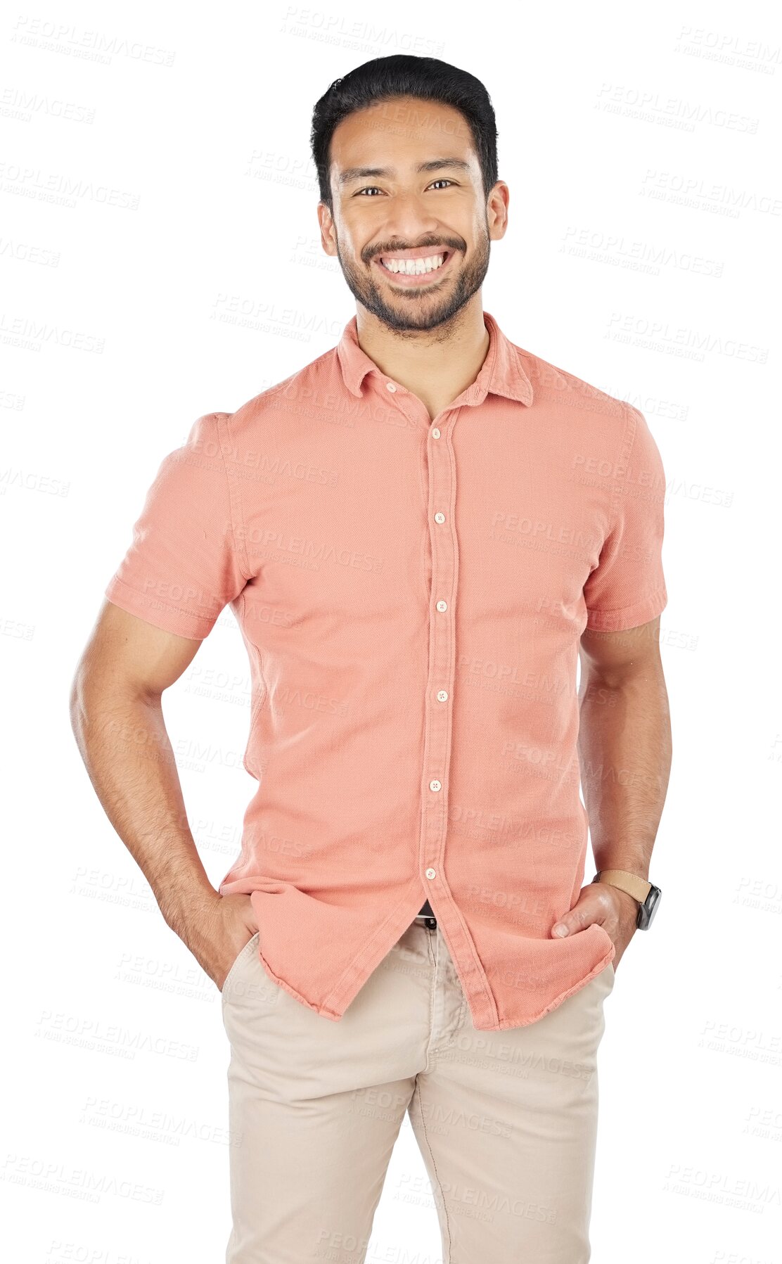 Buy stock photo Portrait, fashion and happy business man with confidence, pride or positive attitude on isolated, transparent or png background. Face, smile or stylish asian entrepreneur in trendy, outfit or clothes
