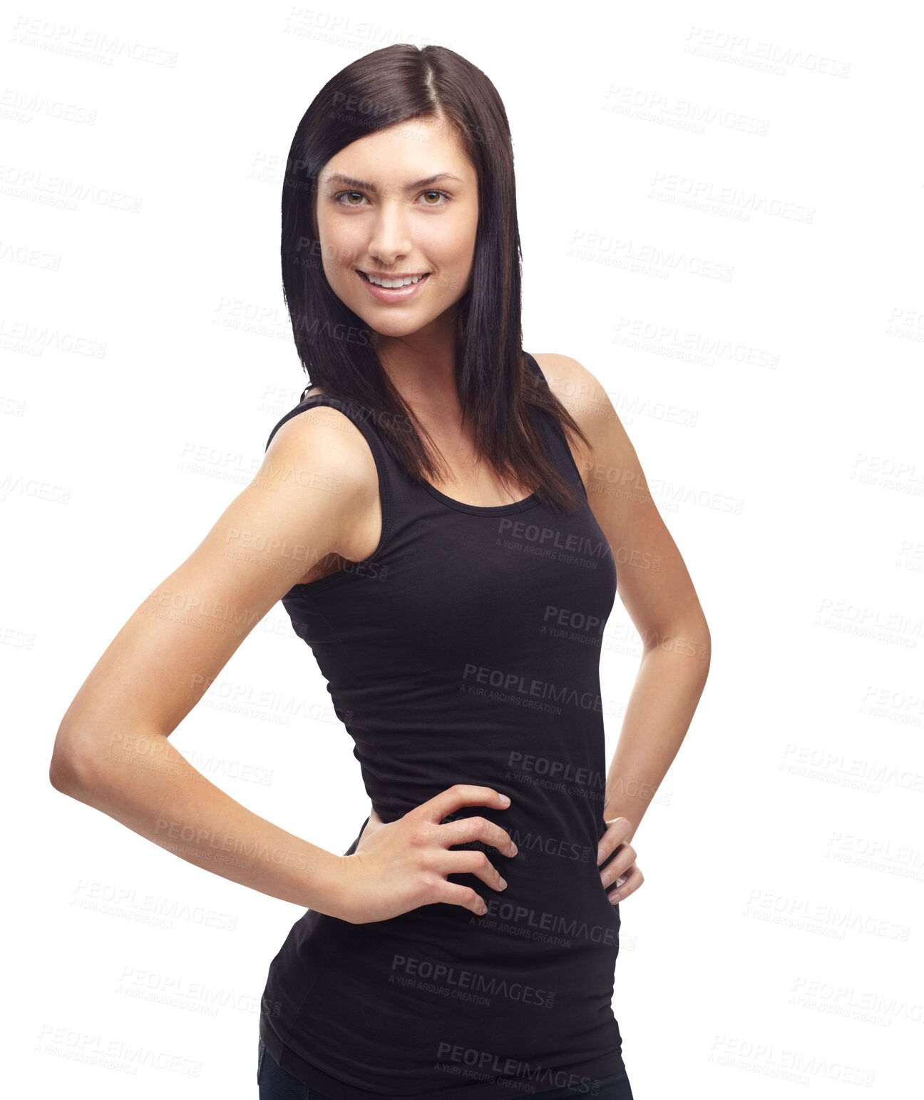 Buy stock photo Portrait, smile and confidence of woman for fashion isolated on a transparent png background. Happy person, beauty and girl in dress, elegant clothes or stylish, trendy and facial expression Brazil