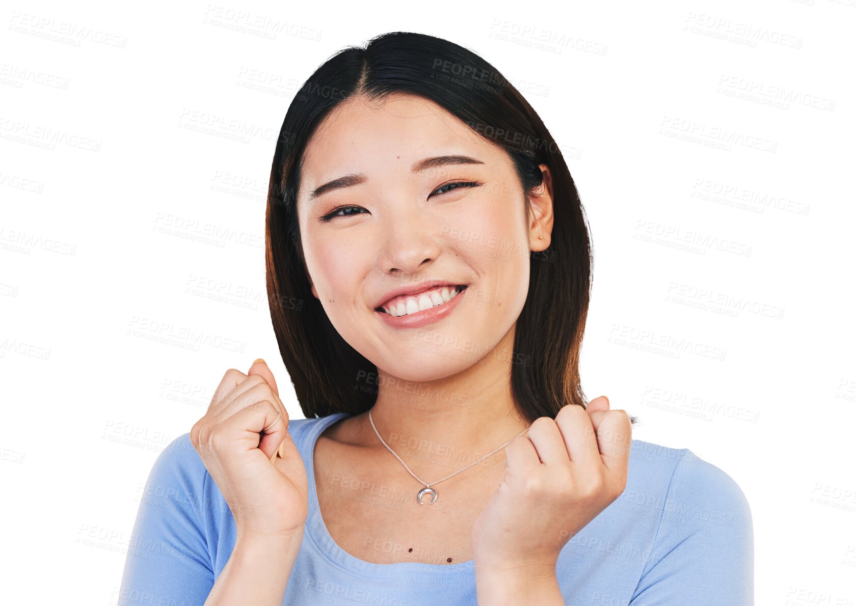 Buy stock photo Happy, Asian and portrait of a woman, face and isolated on transparent png background for cosmetics. Smile, beauty and a girl or person with dental care, beautiful and makeup for cheerful personality