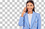 Business, phone call and woman with conversation, smile and comm