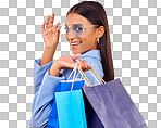 Shopping, bag and portrait of woman as a happy customer for reta